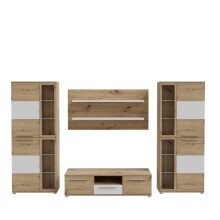 Wohnwand >ALLISTER< in Weiss  / Artisan Eiche -...