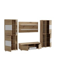 Wohnwand >ALLISTER< in Weiss  / Artisan Eiche - 334x199,6x55cm (BxHxT)