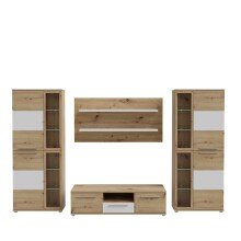 Wohnwand >ALLISTER< in Weiss  / Artisan Eiche - 334x199,6x55cm (BxHxT)
