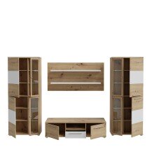 Wohnwand >ALLISTER< in Weiss  / Artisan Eiche - 334x199,6x55cm (BxHxT)