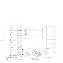 Wohnwand >ALLISTER< in Weiss  / Artisan Eiche - 334x199,6x55cm (BxHxT)