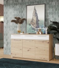 Sideboard >ALLISTER< in Weiss/ Artisan Eiche  -...