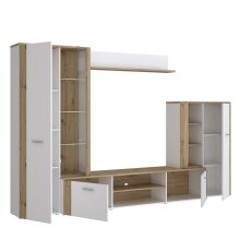Wohnwand >BIG BANG< in Weiss  / Artisan Eiche - 310x197,6x41,6cm (BxHxT)