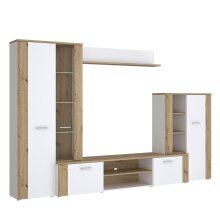 Wohnwand >BIG BANG< in Weiss  / Artisan Eiche - 310x197,6x41,6cm (BxHxT)