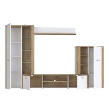 Wohnwand >BIG BANG< in Weiss  / Artisan Eiche - 310x197,6x41,6cm (BxHxT)