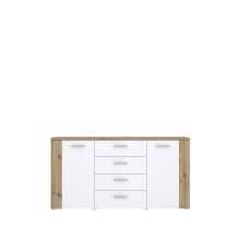 Sideboard >BIG BANG< in Weiss / Artisan Eiche - 159,6x82,4x41,6cm (BxHxT)