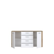 Sideboard >BIG BANG< in Weiss / Artisan Eiche - 159,6x82,4x41,6cm (BxHxT)