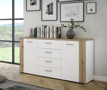 Sideboard >BIG BANG< in Weiss / Artisan Eiche -...