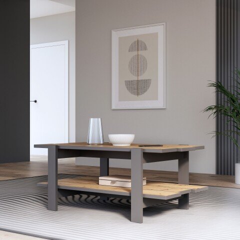 Couchtisch >COFFEE TABLES< in Grau / Artisan Eiche Dekor - 110x45,5x60cm (B/H/T)