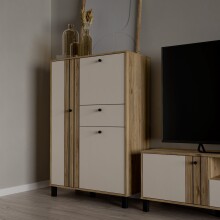 Highboard >KILLARNEY< in Sand / Mauvella Eiche Dekor - 88,1x131,8x42cm (BxHxT)