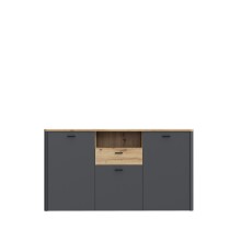 Sideboard >LEOKADIA< in Artisan Eiche Dekor / grau - 157,9x86,3x41,4cm (B/H/T)