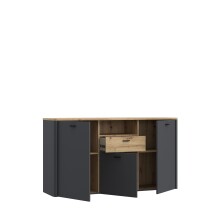 Sideboard >LEOKADIA< in Artisan Eiche Dekor / grau - 157,9x86,3x41,4cm (B/H/T)