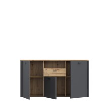 Sideboard >LEOKADIA< in Artisan Eiche Dekor / grau - 157,9x86,3x41,4cm (B/H/T)