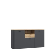 Sideboard >LEOKADIA< in Artisan Eiche Dekor / grau - 157,9x86,3x41,4cm (B/H/T)