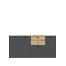 Sideboard >LEOKADIA< in Artisan Eiche Dekor / grau - 182,6x86,3x41,4cm (B/H/T)