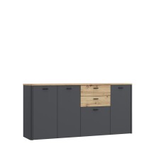 Sideboard >LEOKADIA< in Artisan Eiche Dekor / grau - 182,6x86,3x41,4cm (B/H/T)