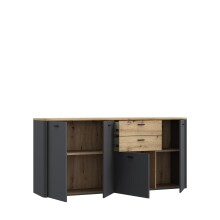 Sideboard >LEOKADIA< in Artisan Eiche Dekor / grau - 182,6x86,3x41,4cm (B/H/T)