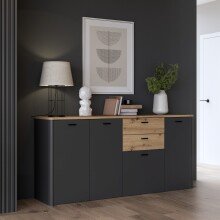 Sideboard >LEOKADIA< in Artisan Eiche Dekor / grau...