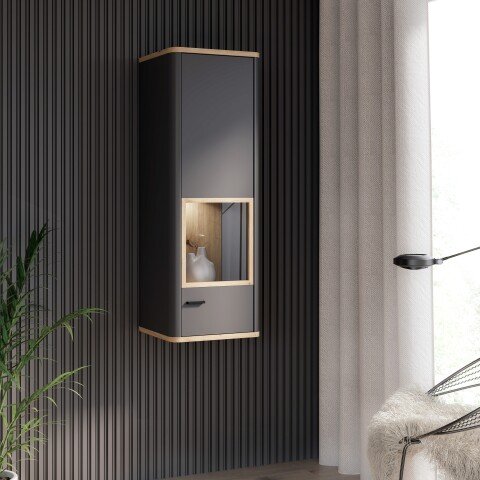 Hängeschrank >LEOKADIA< in Artisan Eiche Dekor / grau - 43,5x126,4x41,4cm (B/H/T)