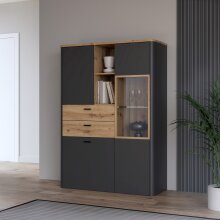 Highboard >LEOKADIA< in Artisan Eiche Dekor / grau - 113,2x159,8x41,4 (BxHxT)