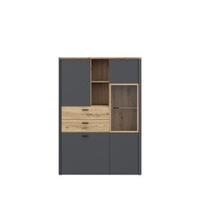 Highboard >LEOKADIA< in Artisan Eiche Dekor / grau - 113,2x159,8x41,4 (BxHxT)