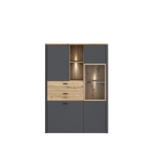 Highboard >LEOKADIA< in Artisan Eiche Dekor / grau - 113,2x159,8x41,4 (BxHxT)
