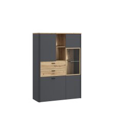 Highboard >LEOKADIA< in Artisan Eiche Dekor / grau - 113,2x159,8x41,4 (BxHxT)