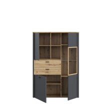 Highboard >LEOKADIA< in Artisan Eiche Dekor / grau - 113,2x159,8x41,4 (BxHxT)
