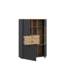 Highboard >LEOKADIA< in Artisan Eiche Dekor / grau - 113,2x159,8x41,4 (BxHxT)