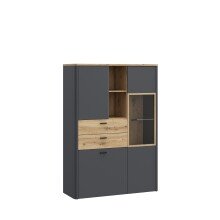 Highboard >LEOKADIA< in Artisan Eiche Dekor / grau - 113,2x159,8x41,4 (BxHxT)