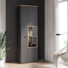 Vitrine >LEOKADIA< in Artisan Eiche Dekor / grau -...