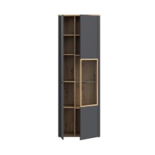 Vitrine >LEOKADIA< in Artisan Eiche Dekor / grau - 73,2x211,1x41,4 (B/H/T)