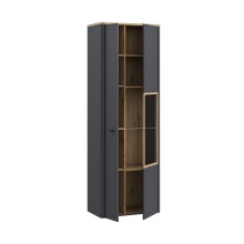Vitrine >LEOKADIA< in Artisan Eiche Dekor / grau - 73,2x211,1x41,4 (B/H/T)