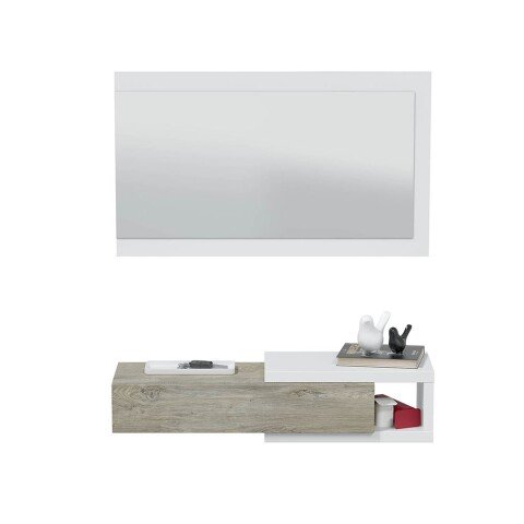 Garderoben-Set >Noon< (2-teilig) in Artik-Weiß/Alaska-Eiche - 95x19x26 (BxHxT)