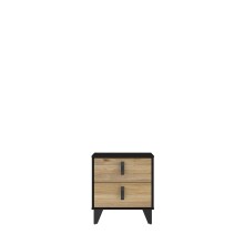 Nachtkommode >LYA< in schwarz, Eiche Dekor - 48,4x53,5x41,5cm (BxHxT)