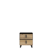Nachtkommode >LYA< in schwarz, Eiche Dekor - 48,4x53,5x41,5cm (BxHxT)