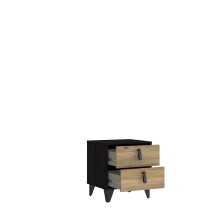 Nachtkommode >LYA< in schwarz, Eiche Dekor - 48,4x53,5x41,5cm (BxHxT)