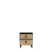 Nachtkommode >LYA< in schwarz, Eiche Dekor - 48,4x53,5x41,5cm (BxHxT)