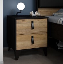 Nachtkommode >LYA< in schwarz, Eiche Dekor - 48,4x53,5x41,5cm (BxHxT)