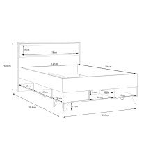 Stauraumbett >LYA< in Mauvella Eiche / Cabezone Eiche - 129,5x92,6x205,6 (BxHxT)