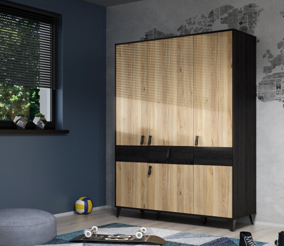 Drehtürenschrank >LYA< in Mauvella Eiche / Cabezone Eiche - 152,8x200,7x52,7cm (B/H/T)