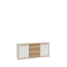 Sideboard >SMARTROOM< in Weiss / Catania Eiche Dekor - 159,4x74,2x42cm (BxHxT)