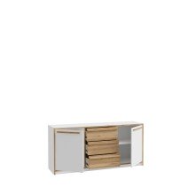 Sideboard >SMARTROOM< in Weiss / Catania Eiche Dekor - 159,4x74,2x42cm (BxHxT)