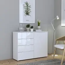 Kommode >SIENNA< in weiß glanz Dekorfolie -...