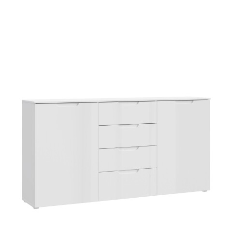 Sideboard >SIENNA< in weißglanz Dekorfolie - 164,8x84,9x34,4cm (BxHxT)