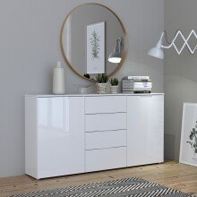 Sideboard >SIENNA< in weißglanz Dekorfolie - 164,8x84,9x34,4cm (BxHxT)