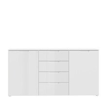 Sideboard >SIENNA< in weißglanz Dekorfolie - 164,8x84,9x34,4cm (BxHxT)