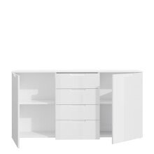 Sideboard >SIENNA< in weißglanz Dekorfolie - 164,8x84,9x34,4cm (BxHxT)