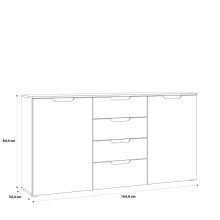 Sideboard >SIENNA< in weißglanz Dekorfolie - 164,8x84,9x34,4cm (BxHxT)