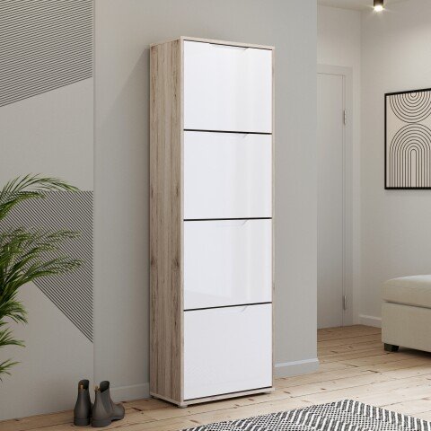 Schuhkipper >SIENNA< in Sandeiche Dekor / weissglanz - 55,2x171,3x27,9cm (BxHxT)